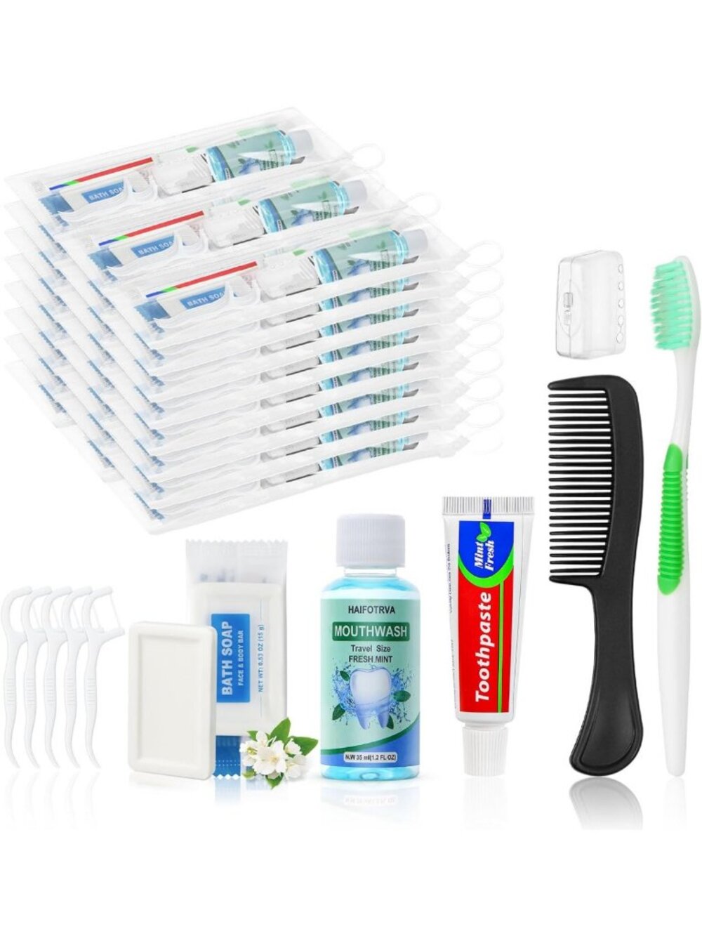 50-Piece Personal Hygiene Kit | 8-in-1 Travel Toothbrush Set for On-the-Go Care